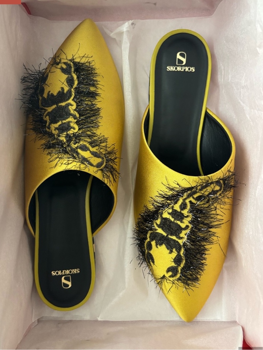 High-end - Luxury Mustard Satin Mules | Skorpios Pointed Toe Shoes - chic design